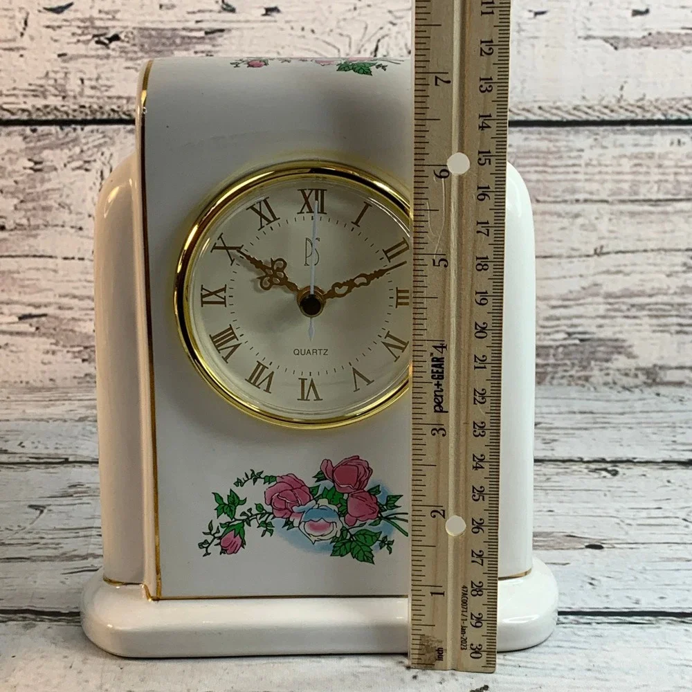 PS Limited Edition (Paul Sebastian) Quartz Mantel Clock Floral Accent Desk Decor